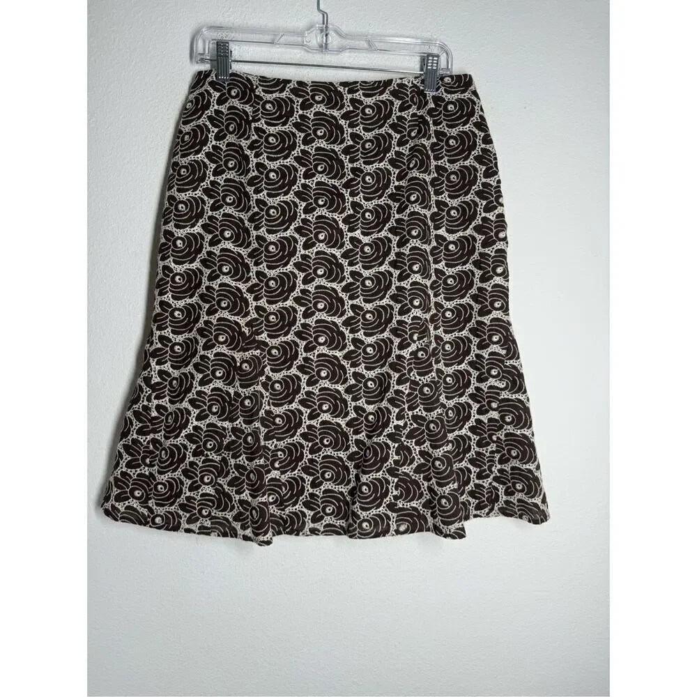 CR Sportswear Woman's Brown Embroidered White Fully Lined Cotton Skirt Size 10